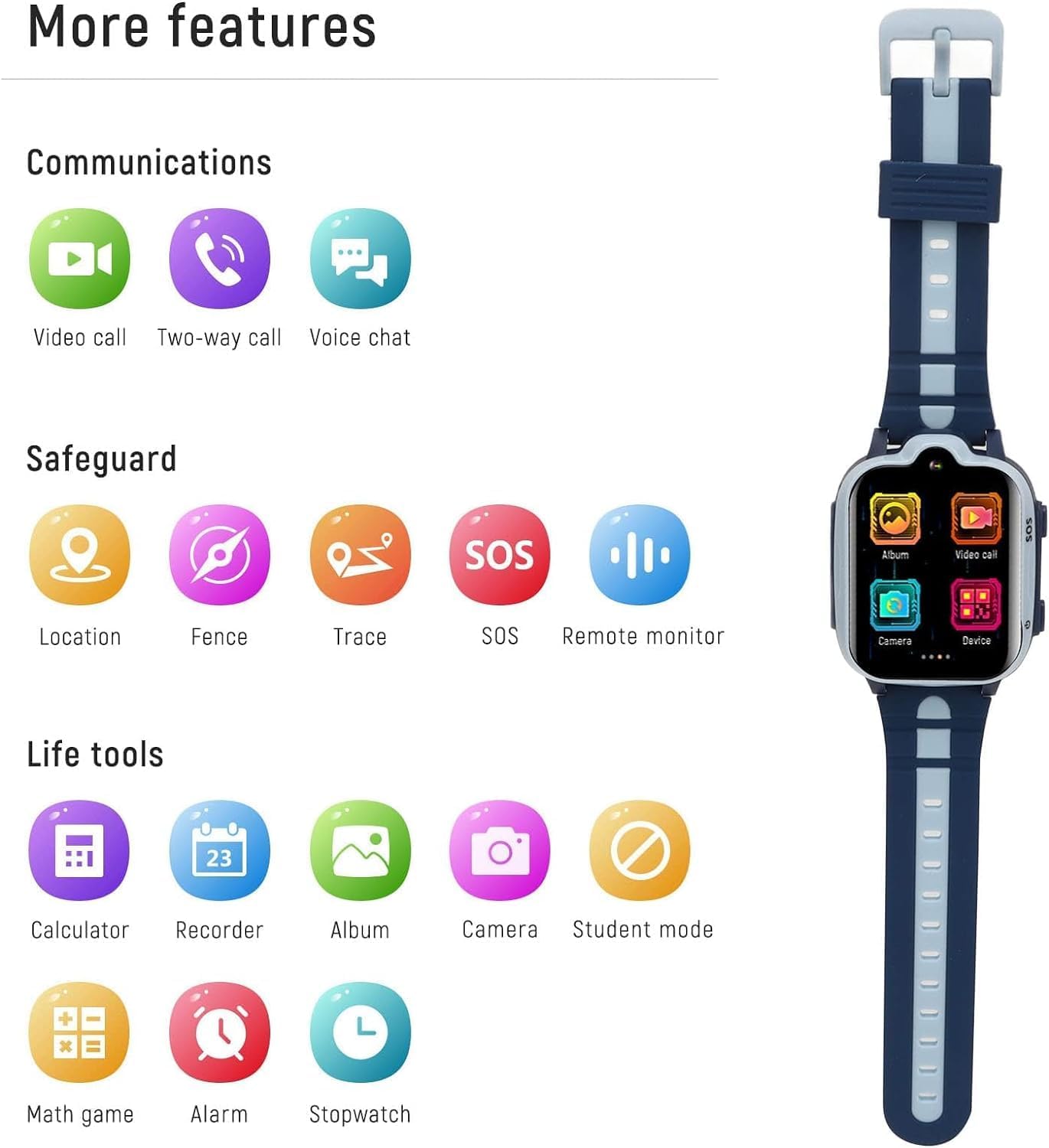 ZAMZIN 4G Kids Smart Watch Sim Card, Touch Screen Waterproof Smart Watch for Kids, GPS Tracker Watch with Pedometer Camera Video, Kids Fitness Tracker Watch, Gifts for Boys and Girls (Blue)