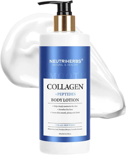 Neutriherbs Body Lotion for Women Dry Skin with Collagen + Oatmeal Organic Body Lotion Smoothes Fine Lines for All Skin Types 13.52 Fl Oz Pump Bottle