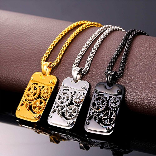 U7 Men Steampunk Jewelry Stainless Steel Rope Chain Cool Gear Pendant Necklace, 22/24/26 Inch Length, With Gift Box