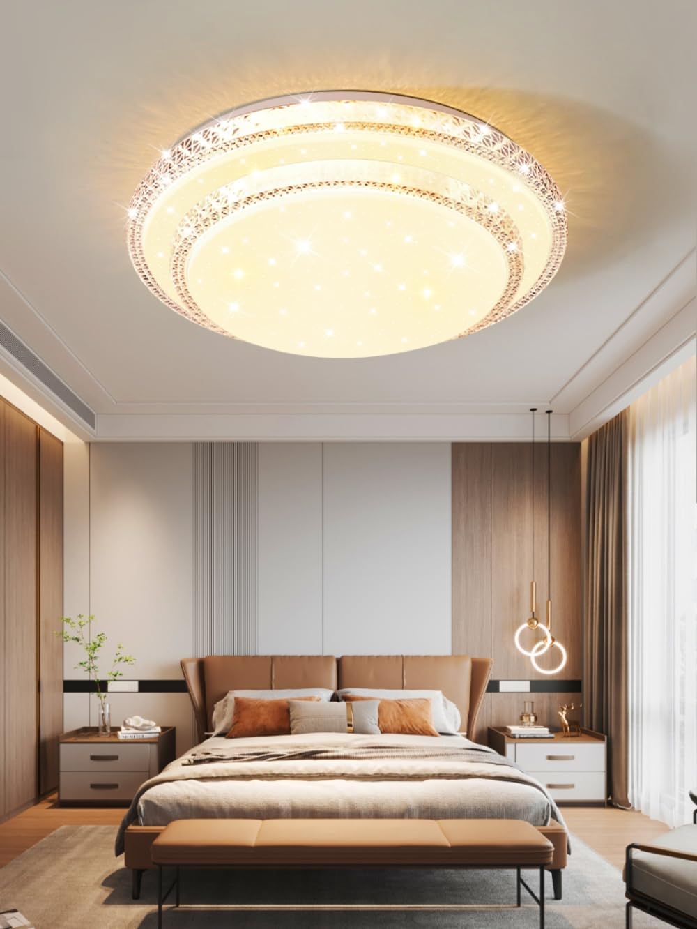 HUA QIANG WANG Flush Mount Double Layer Silver Ceiling Lamp, 3-color Modern Simple Round LED Ceiling Lights for Bedroom Living Room Dining Room (40cm)