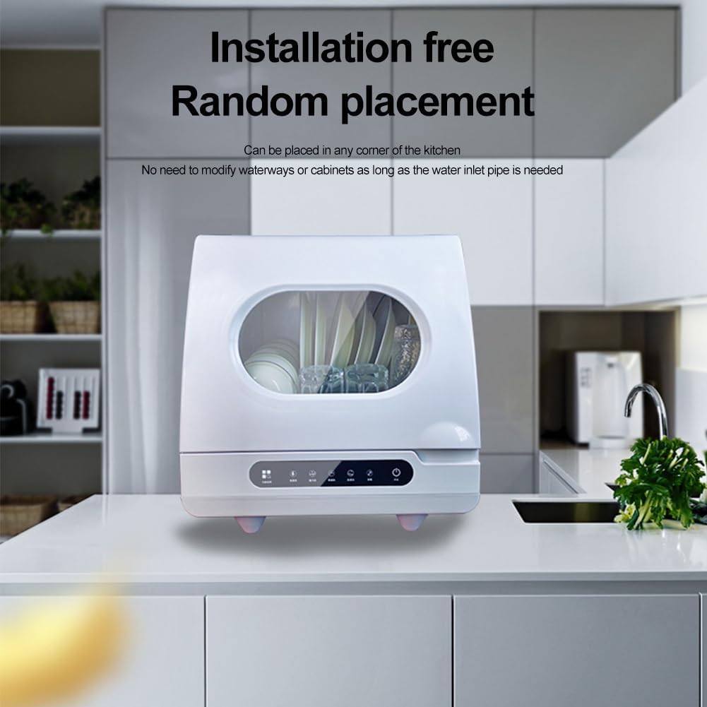 Zertylre Table Top Dishwasher, Intelligent Ozone Sterilization Automatic Mini Dishwasher, with 5 Washing Programs, Baby Care & Fruit Wash, 360 Degree Spraying Water, 72°C Hot Air Drying for Apartment