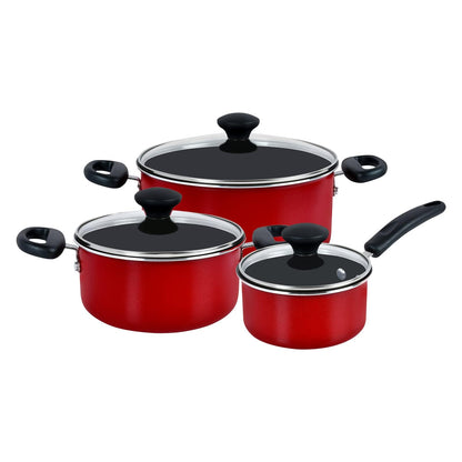 Prestige 9 Piece Non-Stick Cookware set | Non Stick Aluminium | Casserole | Sauce Pan | Fry Pan – Red