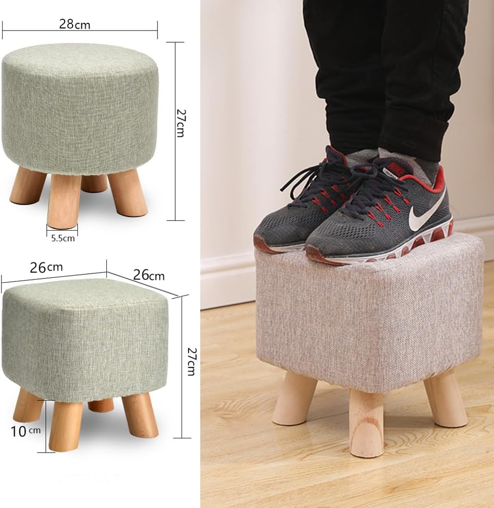 Packingoutlet Upholstered Footstool with Wooden Legs - Small Ottoman for Living Room, Bedroom, or Kids' Room