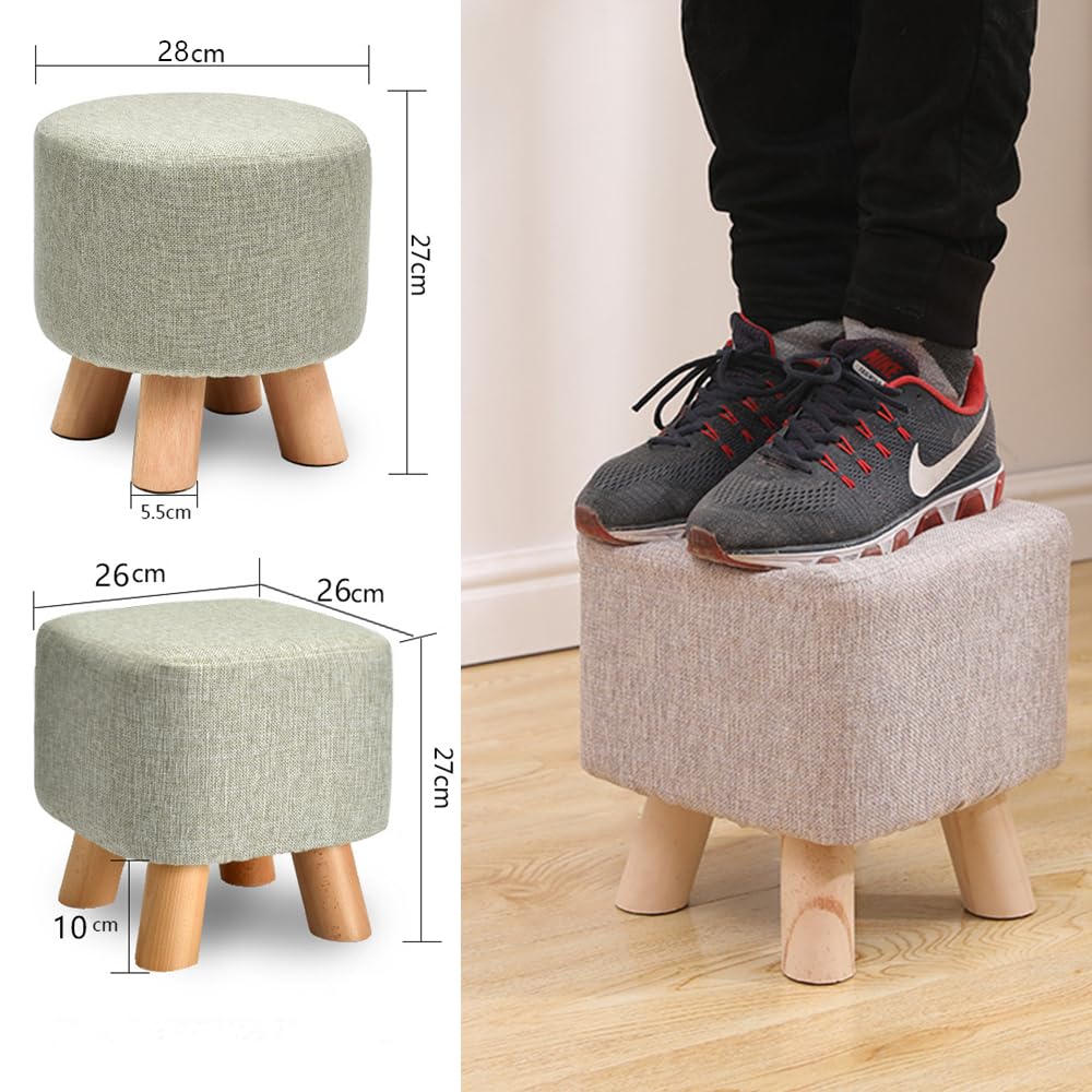 Packingoutlet Upholstered Footstool with Wooden Legs - Small Ottoman for Living Room, Bedroom, or Kids' Room