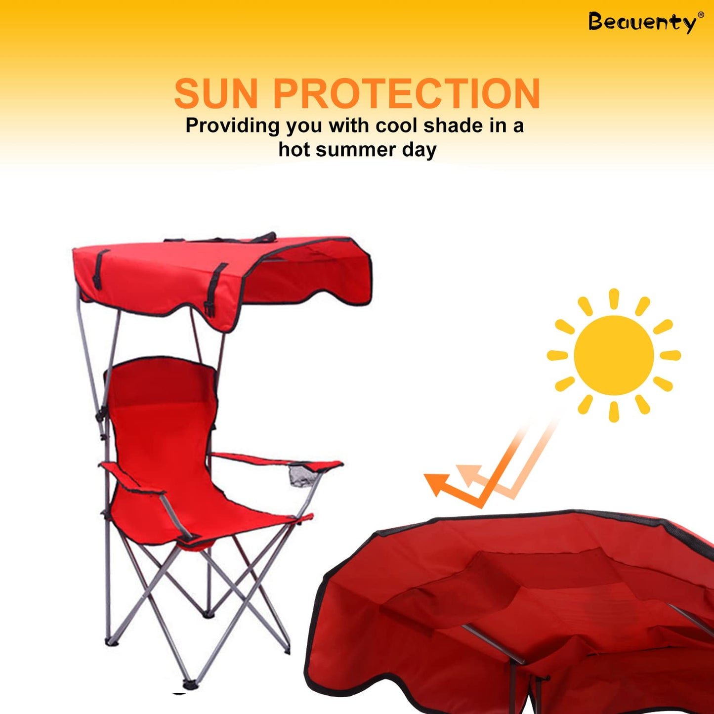 Beauenty Foldable Camping Chair with Armrests Outdoor Beach Chair With sunshade Perfect for Beach,go fishing，barbecue，Lawn，Picnic (green)