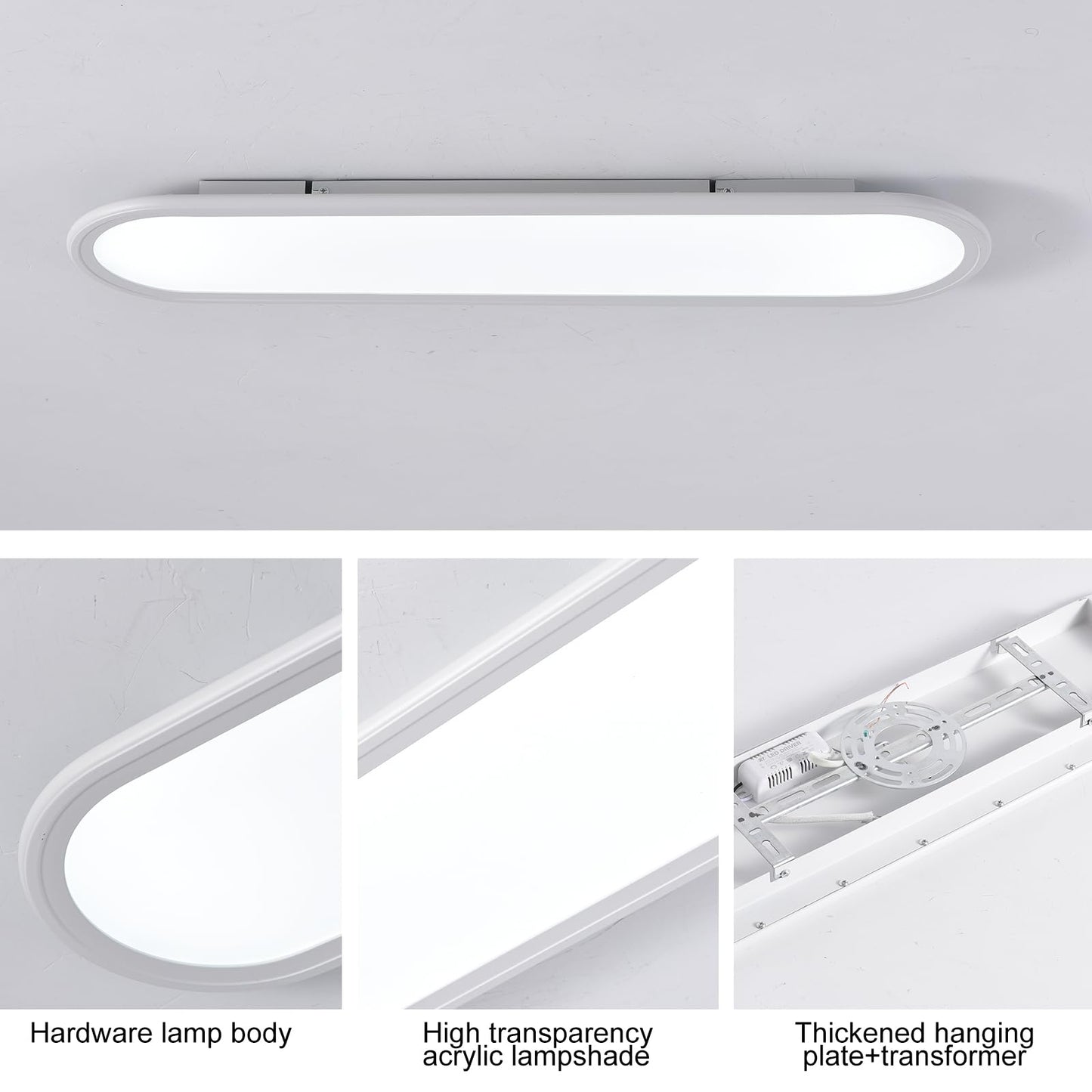 Ganeed 27.6" LED Ceiling Light, Full Spectrum Linear Ceiling Lamps, 6500K Cool White Modern Ultra Thin Low Profile Light Fixture for Office Living Room Bedroom Kitchen Study Room Hallway, White/36W