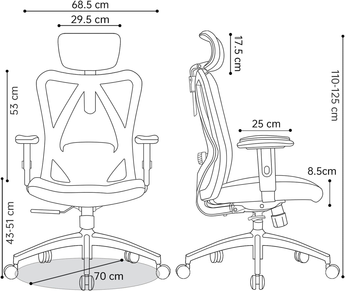 SIHOO M18 Office Chair Ergonomic Office Chair, Breathable Mesh Design High Back Desk Chair with Adjustable Headrest and Lumbar Support (Black）