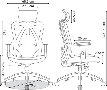 SIHOO M18 Office Chair Ergonomic Office Chair, Breathable Mesh Design High Back Desk Chair with Adjustable Headrest and Lumbar Support (Black）