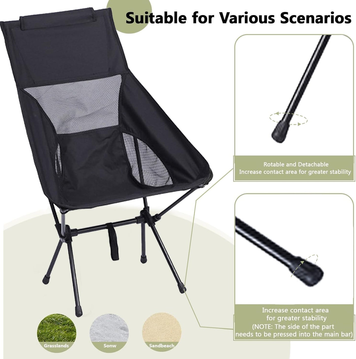 Jorunb Camping Chair for Adults Heavy Duty Outdoor Patio Lawn Chairs Support 350 LBS High Back Padded Oxford with Armrests, Storage Bag, Cup Holder for Fishing, Camping, Foldable (green)