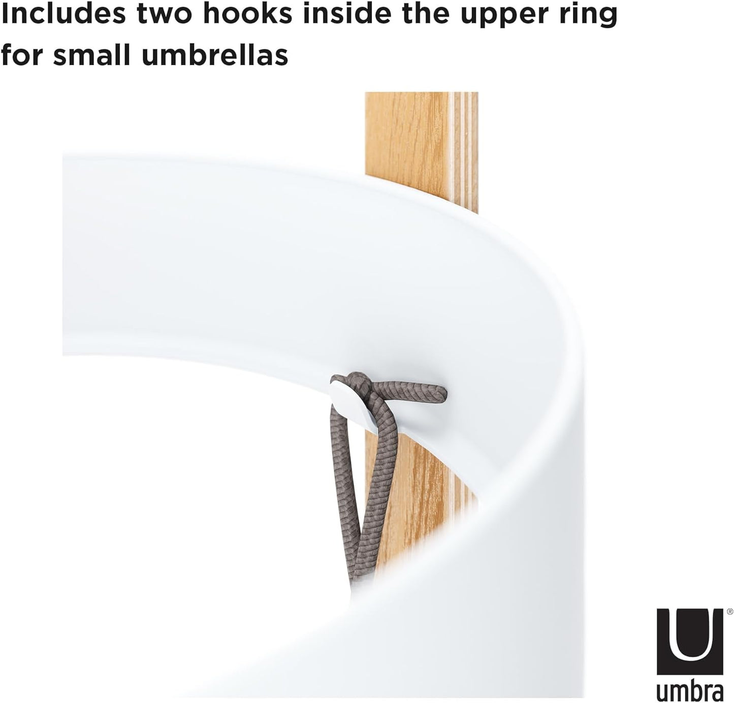 Umbra Hub Umbrella Stand, Space-Saving Umbrella Stand, Great for the Front Door/Entryway, White Natural