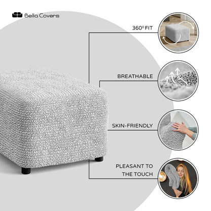 PAULATO BY GA.I.CO. Ottoman Cover Stool Cover Pouf Slipcover - Soft Polyester Fabric Slipcover - 1-piece Form Fit Stretch Furniture Protector - Microfibra Collection - Cappuccino (Ottoman)