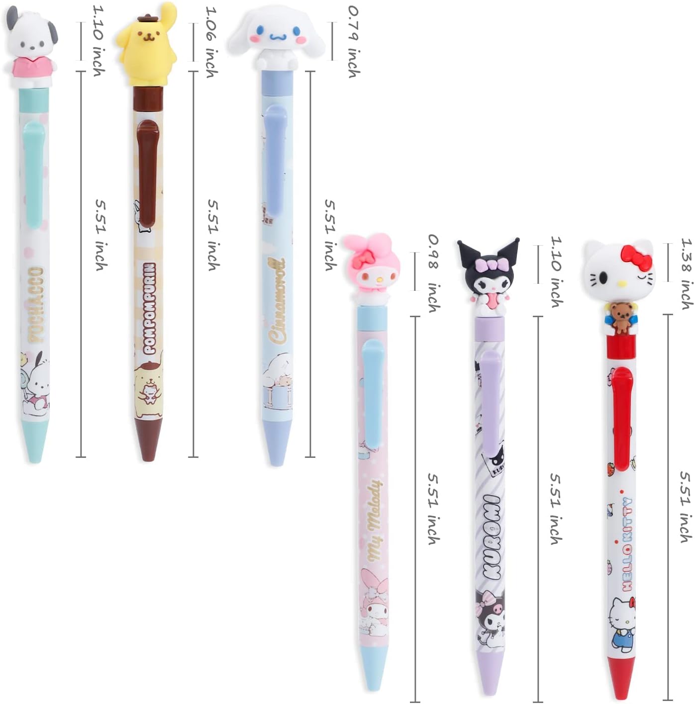 TERRIFI Anime Cartoon Gel Pen, Kitty Ballpoint Writing Pen, Press Retractable Ballpoint Pen, 6 Pcs Black 0.5mm Gel Pen, for Student School Supplies