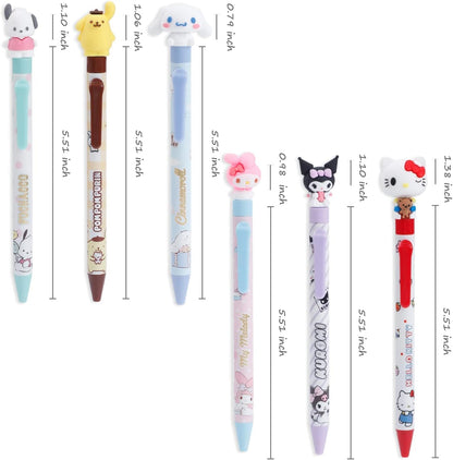 TERRIFI Anime Cartoon Gel Pen, Kitty Ballpoint Writing Pen, Press Retractable Ballpoint Pen, 6 Pcs Black 0.5mm Gel Pen, for Student School Supplies