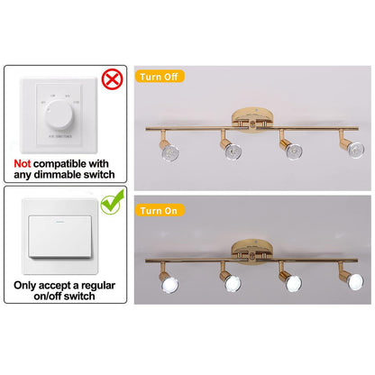 Qcyuui Modern 4-Light Track Lighting Kit, Flush Mount Wall/Ceiling Spot Lights Fixture, LED Track Light with Chrome Flexibly Rotatable Light Head for Kitchen Living Room, 4×GU10 Bulb (Included)