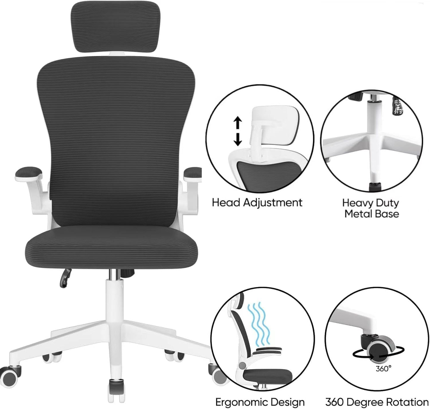 AIRFULAE Gaming Chair, Computer Chair with Fabric，Office Chair with Armrest & Adjustable Seat, Ergonomic Video Game Chair with Neck and Massage Lumbar Support (White&Grey)