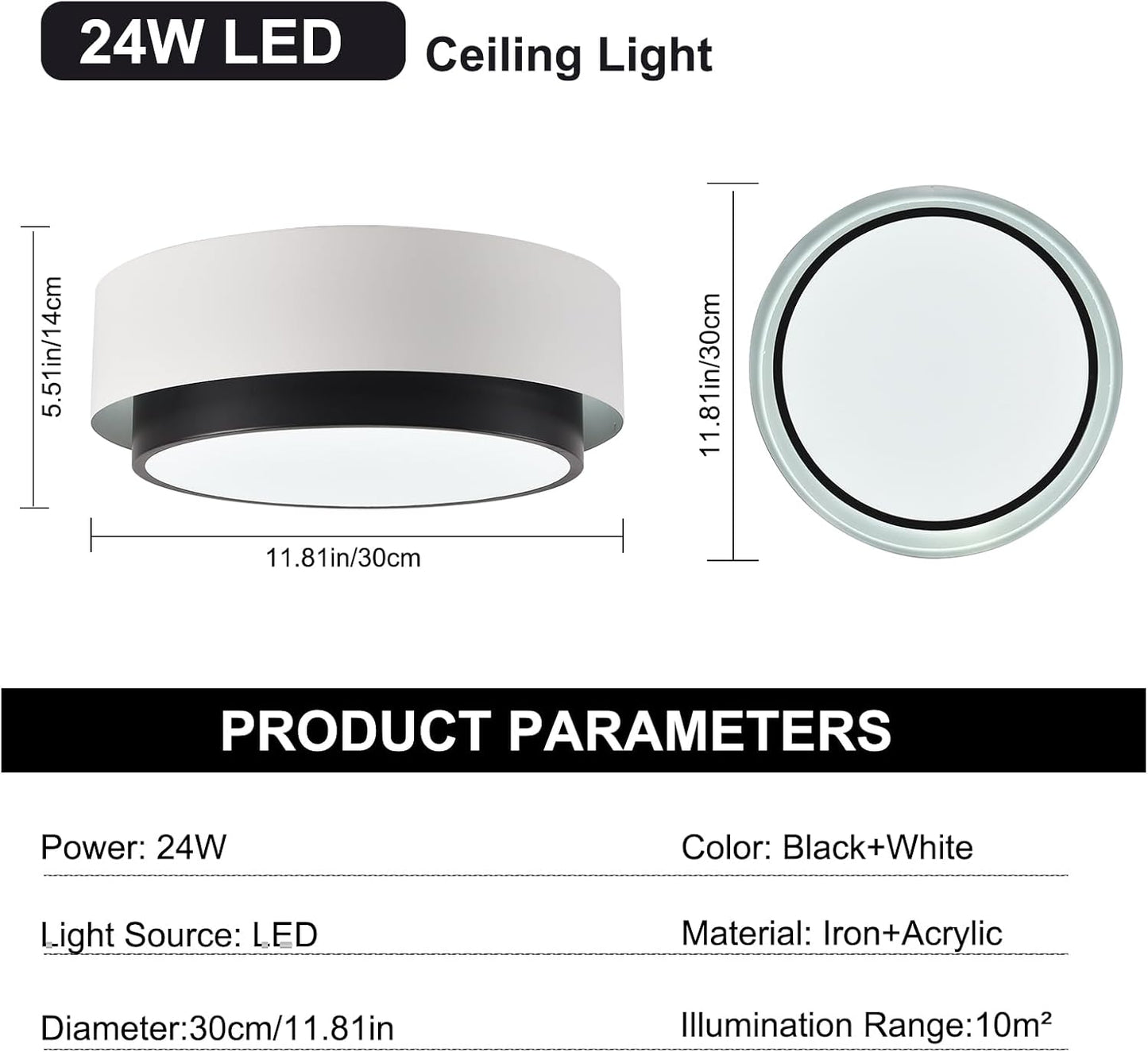 Garwarm LED Ceiling Light, High Brightness Long Ceiling Lamps,6000K Cool White Modern Ultra Thin Low Profile Light Fixture for Office Living Room Bedroom Kitchen Study Room Hallway, White/20W/ 40cm