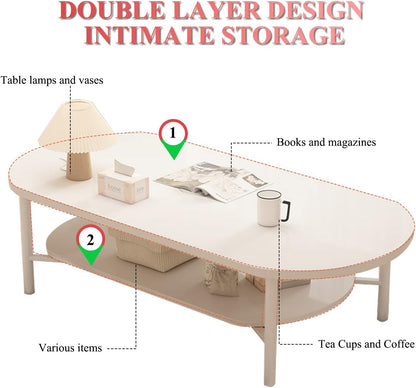 Occuwzz Coffee Table, 2 Tier Sofa Table with Storage,Modern Sofa Side Accent End Table with Carbon Steel Legs,Small Modern Furniture Table for Living Room Home 100 * 50 * 42cm