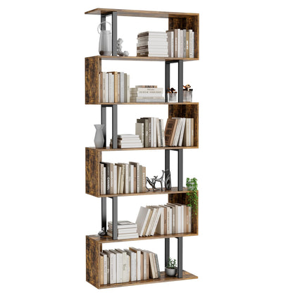 Gadroad 5-Tier Geometric Bookcase,S Shaped Bookshelf, Wood Decorative Storage Shelving, Modern Freestanding Display Shelves, Tall Book Shelf Unit for Living Room Bedroom, Black