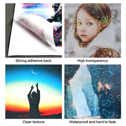 JZS Holographic Sticker Paper, Transparent Holographic A4 Vinyl Laminate Film, Clear Overlay Lamination Sticker Paper,Self Adhesive Dries Quickly Sticker Paper Waterproof,20 Sheets