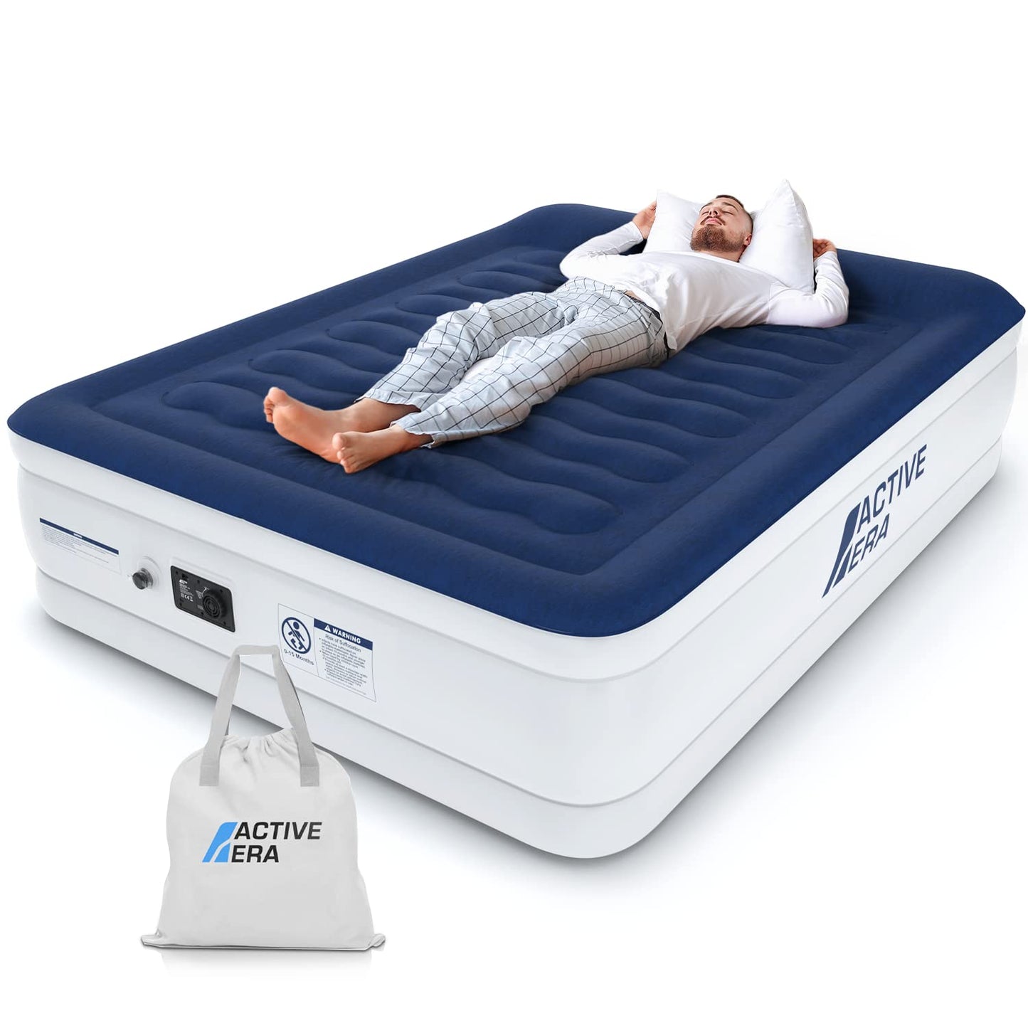 Active Era Luxury Single Size Inflatable Mattress - Elevated Air Mattress with Built-in Pump, Raised Pillow & Structured I-Beam Technology