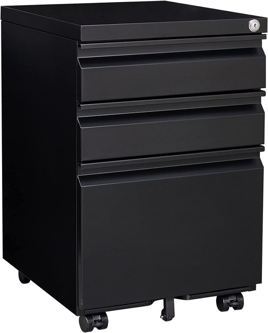 GREATMEET 3 Drawer File Cabinet,Under Desk File Cabinet with Drawers,Mobile File Cabinet for Letter/A4/Legal Size,Black