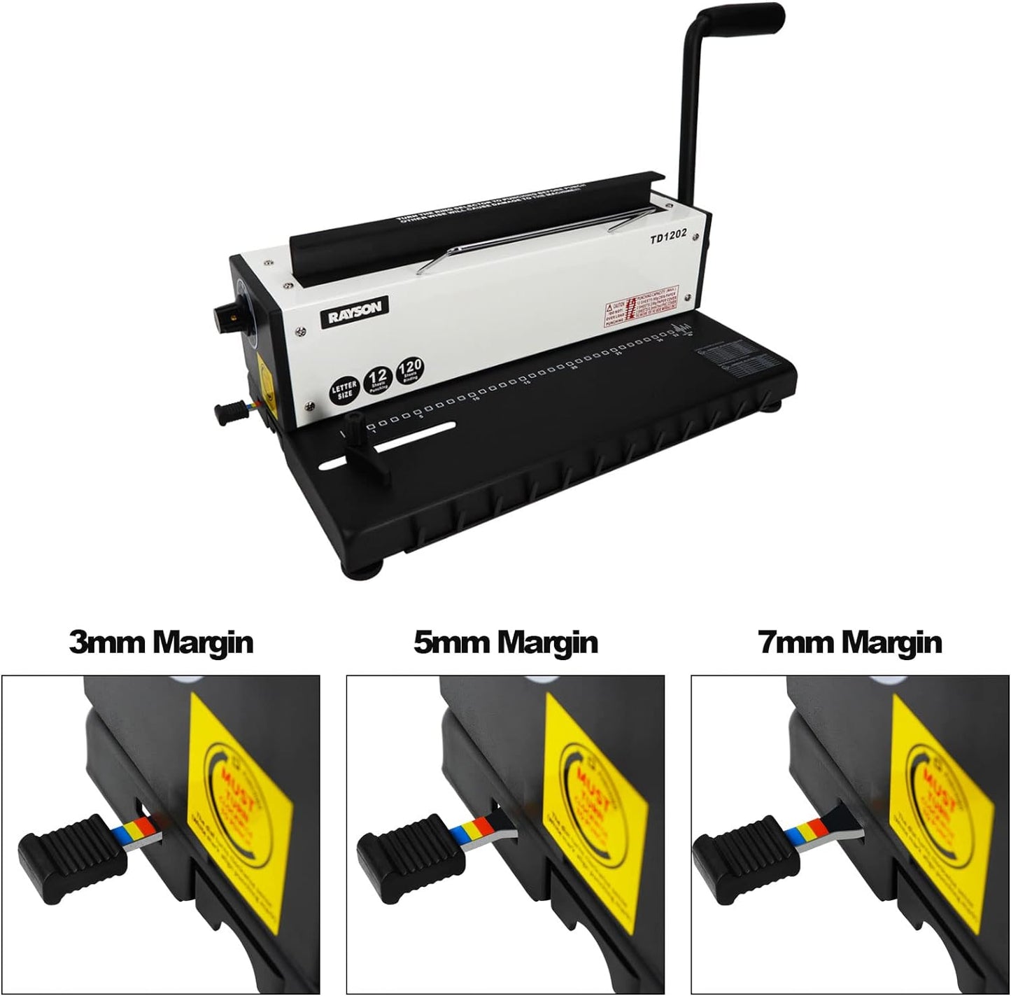 Rayson TD-1200 Wire Binder, 3:1 Pitch and 34 Hole Square Hole Wire-Loop Binding Machine, 12 Sheets Punching Capacity, Binding Up to 120 sheets (A4,80g)