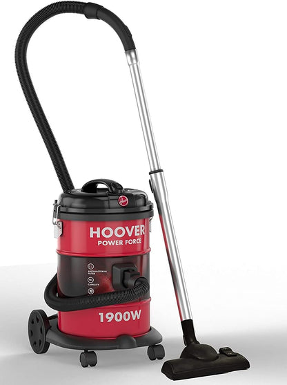 Hoover Power Force Drum Vacuum Cleaner 18 Litre Capacity, 1900W With Blower Function For Home & Office Use, Red HT87-T1-ME