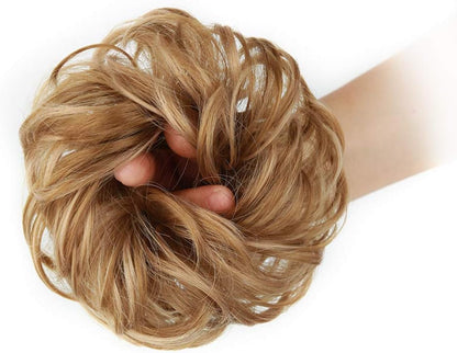 MORICA 1PCS Messy Hair Bun Hair Scrunchies Extension Curly Wavy Messy Synthetic Chignon for Women (12AH613(Light Golden Brown & Lightest Blonde))