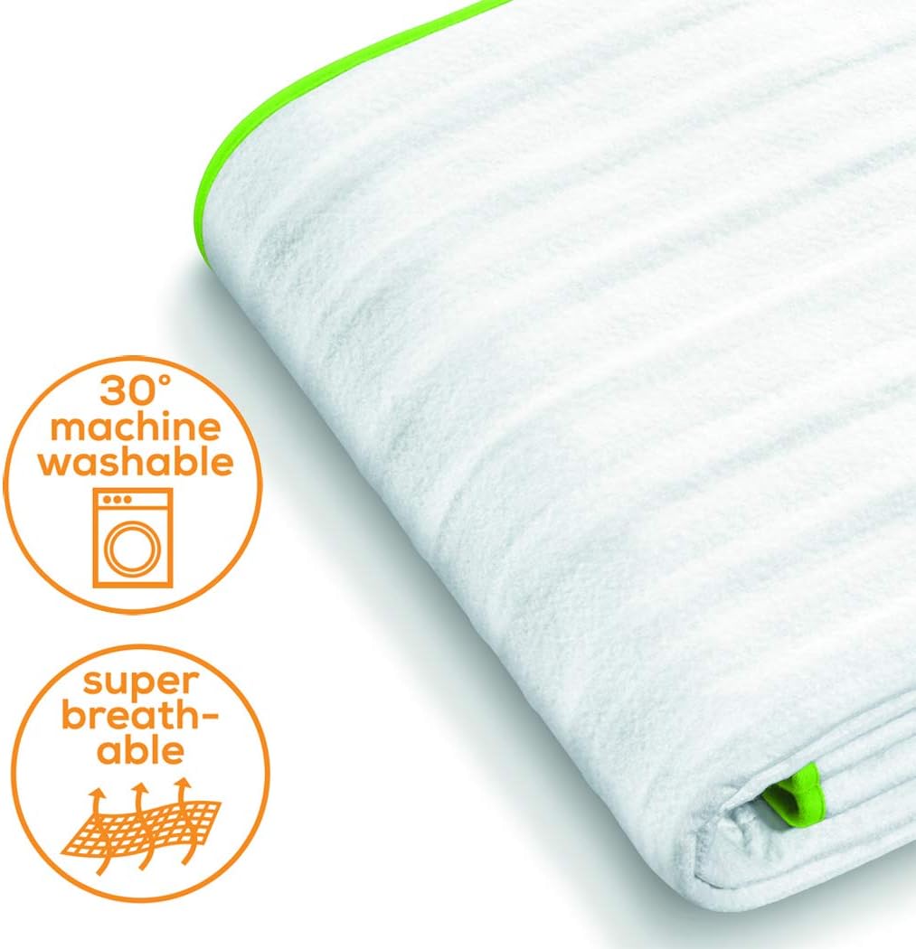 Beurer TS15 Ecologic+ Heated Underblanket | Double electric blanket with elastic straps for a non-slip fit it to your mattress | Easy-to-use | Machine washable | Soft and breathable | Size 152x122cm