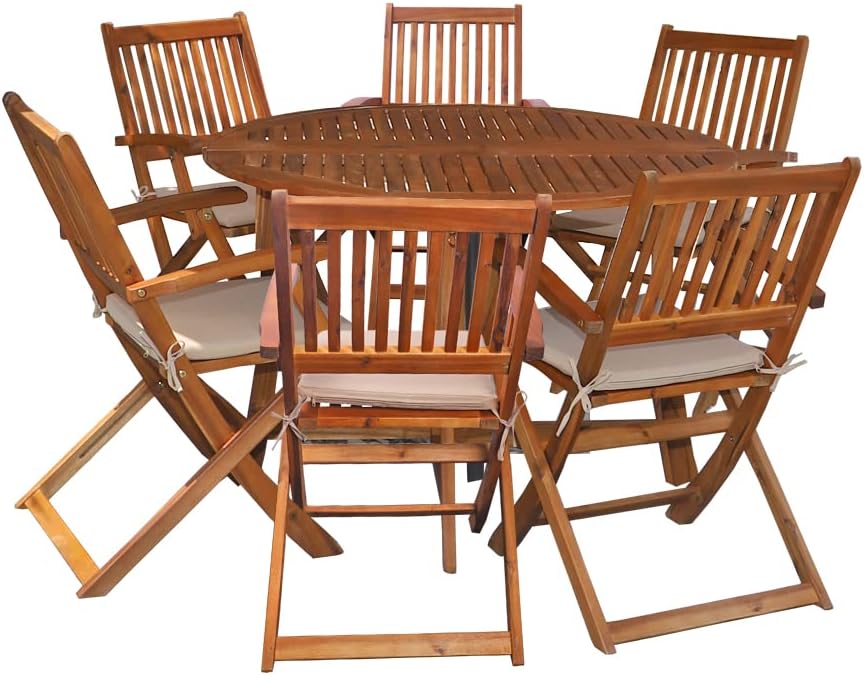 YAHOME 7Pcs Acacia Wooden Patio Bistro Set - Outdoor Wood Chair And Table Set Dining Table Set For Garden Furniture Balcony and Outdoor Area Office Decor Set