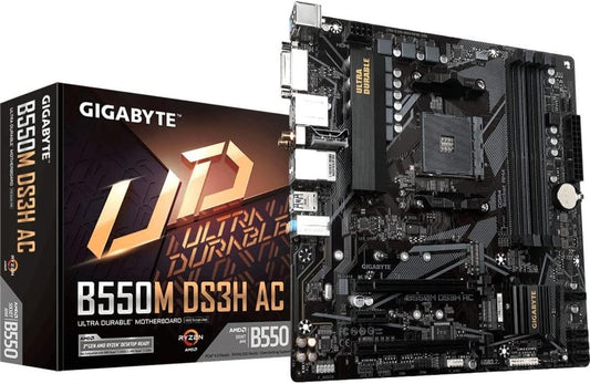 GIGABYTE B550M DS3H AC (AM4 AMD/B550/Micro ATX/Dual M.2/SATA 6Gb/s/USB 3.2 Gen 1/PCIe 4.0/HMDI/DVI/DDR4/Motherboard)