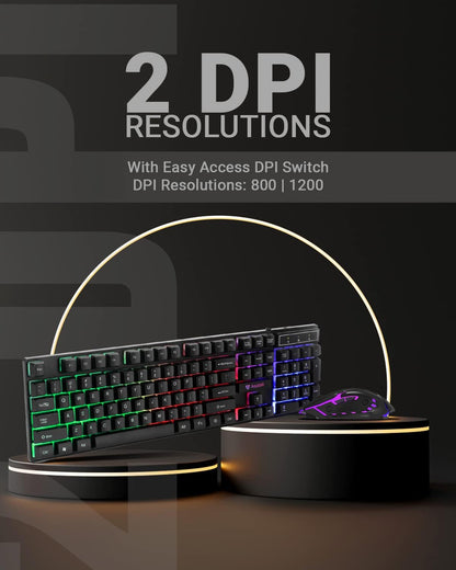 RAEGR RapidGear X30 Wired Rainbow Backlight Keyboard and 1200 dpi Mouse Set, LED Backlit, Floating Keycaps with Breathing Lights Effect, Plug and Play | Compatible with PC/Laptop/Mac - Black RG10471