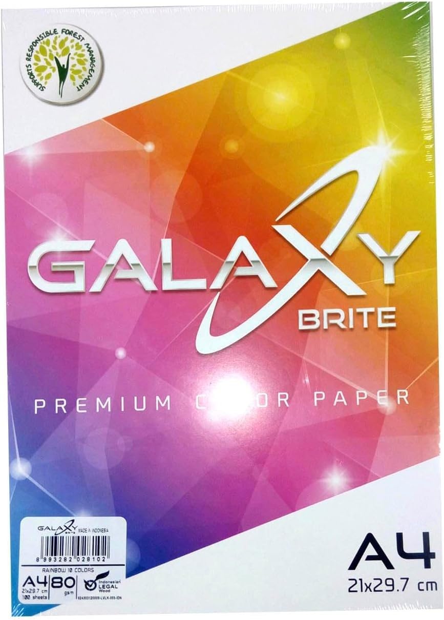 Galaxy A4 Printing Papers for Arts and Crafts Projects (100 Sheets, A4, Rainbow)