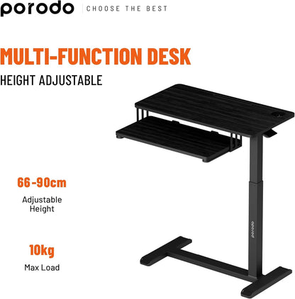 Porodo Height Adjustable Side Desk with Keyboard Tray - Black