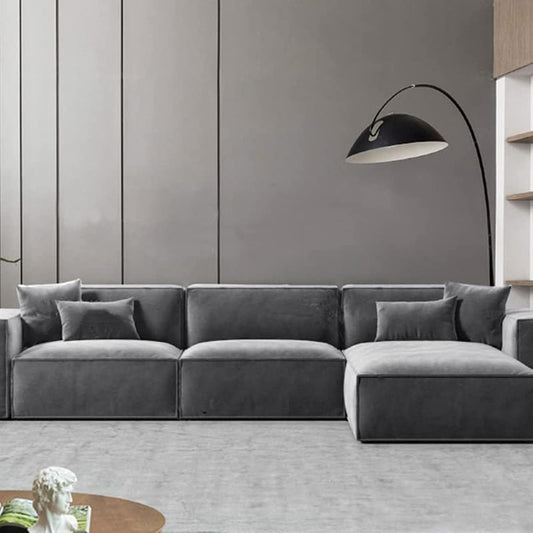 Karnak Sectional L-Shaped Luxury Sofa For Living Room Solid Wood Corner Modern Design Couch, Velvet Upholstered Color (Grey)