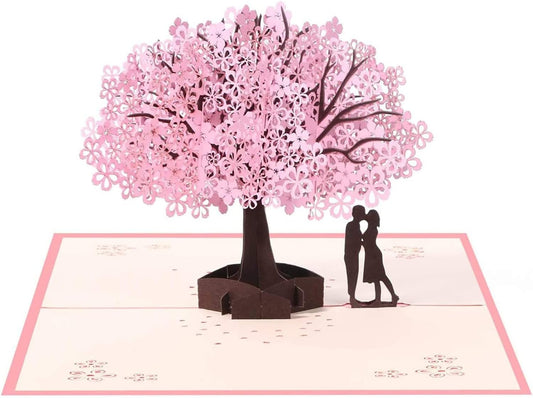 Xspring Cherry Blossom Pop Up Card, Romantic Cherry Blossom Design Greeting Cards, Happy Anniversary Card, Anniversary Cards for Couples with Envelope, Surprising Present for Couple, Wife (Style 1)