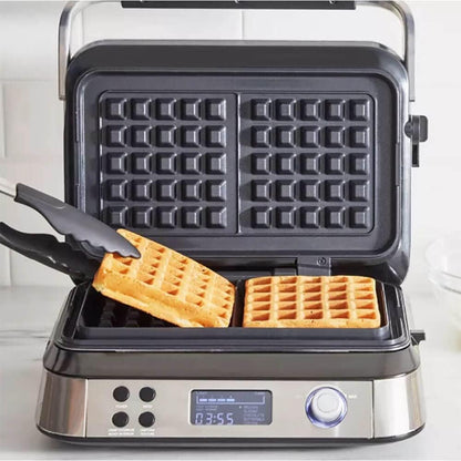 GreenPan Stainless Steel 2-Slice Belgian Waffle Maker Iron, Healthy Ceramic Nonstick Plates, Adjustable settings and Presets, Easy-to-use LED Display