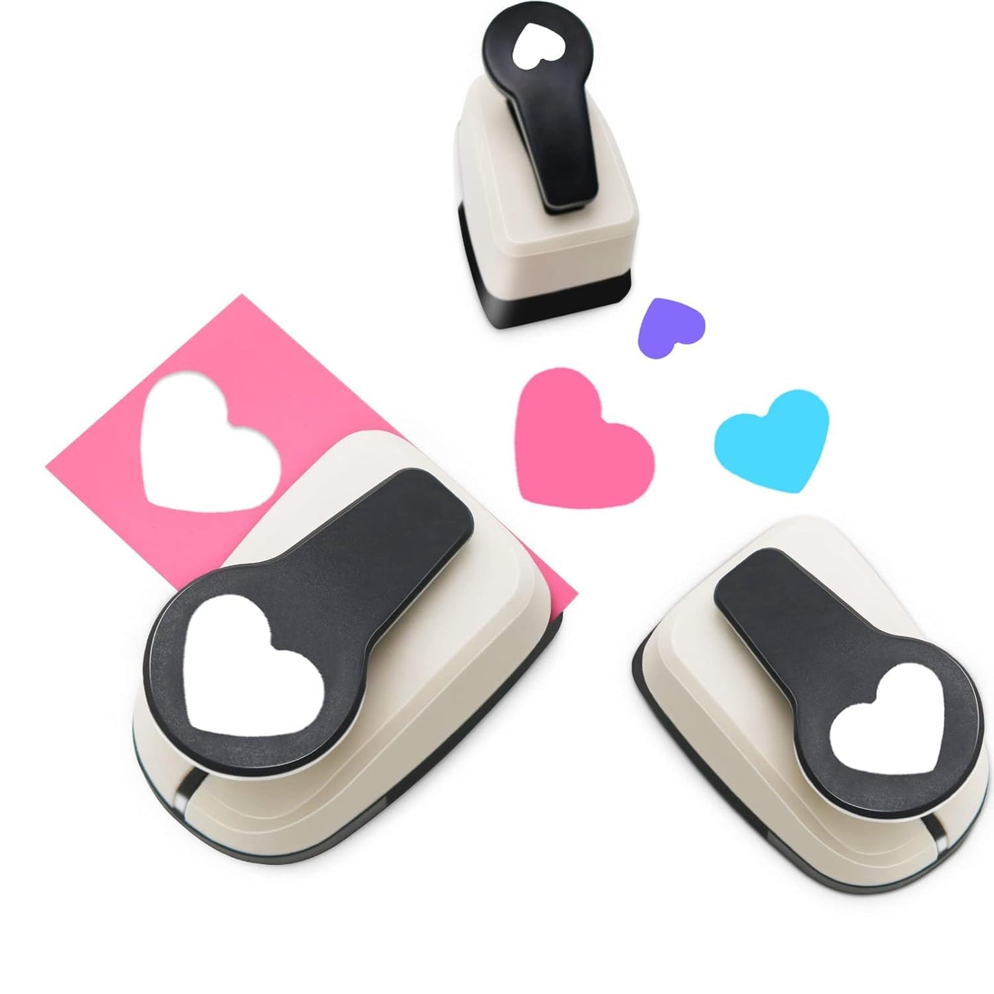 Heart Hole Punch, Azonee Heart Paper Punch, Heart Puncher, Heart Punches for Paper Crafts, Heart Shaped Hole Punch, 1 inch, 5/8 inch, 3/8 inch Hole Punchers Set