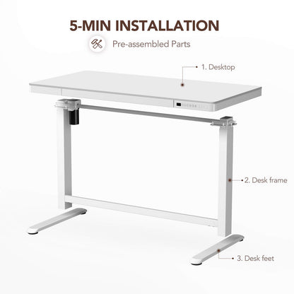 Flexispot Electric Height AdjUStable Standing Desk With Drawer 48 X 24 Inch Tempered Glass White Desktop & Frame Home Office Computer Workstation (2.4A USb Charge Ports, Memory Controller, Child Lock)