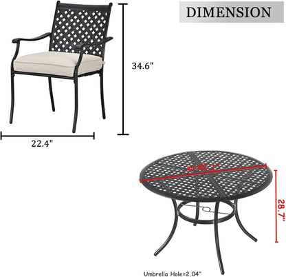 LOKATSE HOME 5 PCS Outdoor Patio Dining Set 4 Armchair with Cushions and 1 Round Table with 2.04" Umbrella Hole, Khaki