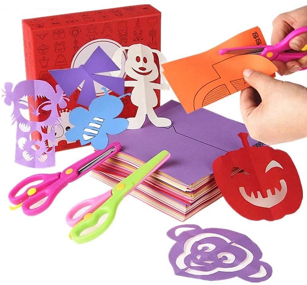 Nyganmelloz Fun Paper Cut Set; Paper Cutting; Paper Art; Scissor Skills Activity Cutting Book; Kids Scissors Crafts Kits Preschool 120 Pages with A Piece of Child Safe Scissors