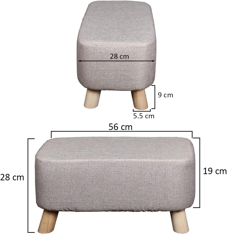 YAHOME Soft Rectangular Ottoman Footrest Stool, Shoe Change Stand Pouf Footstool Ottoman with Non-Skid Wooden Legs for Living Room Bedroom, Kids Room with Padded Seat (Grey)