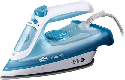 Braun FreeStyle 3 Steam Iron with 3D FreeGlide Technology, SuperCeramic Sole, Ultimate FastClean, Automatic Shut-Off, Tank 270 ml, 2400 W Iron FI 3144 Blue