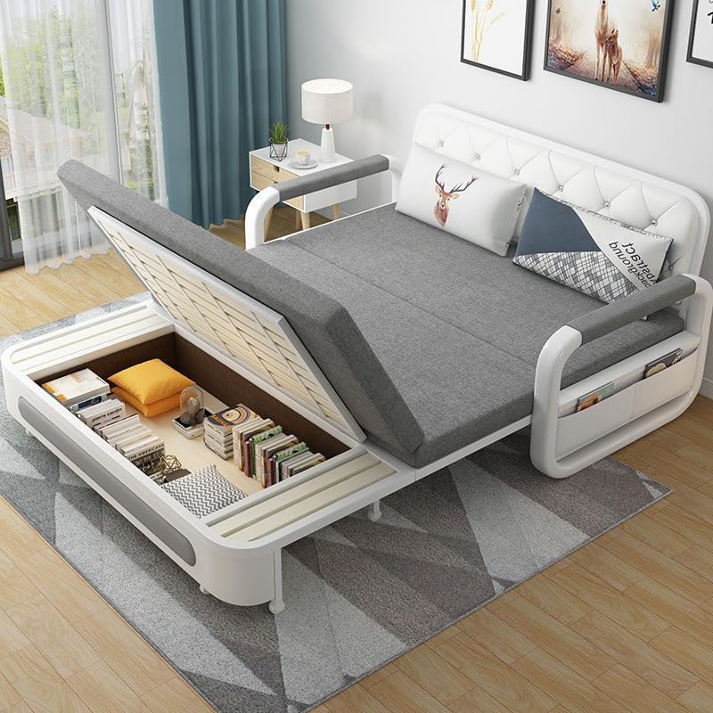 Organized Home Pull-Out Foldable Sofa Bed with Storage Space Double-Seat Multi-Functional Sofa, Modern Style Living Room and Bedroom Comfortable Sofa Bed Chair (1.58m) (Light Grey)