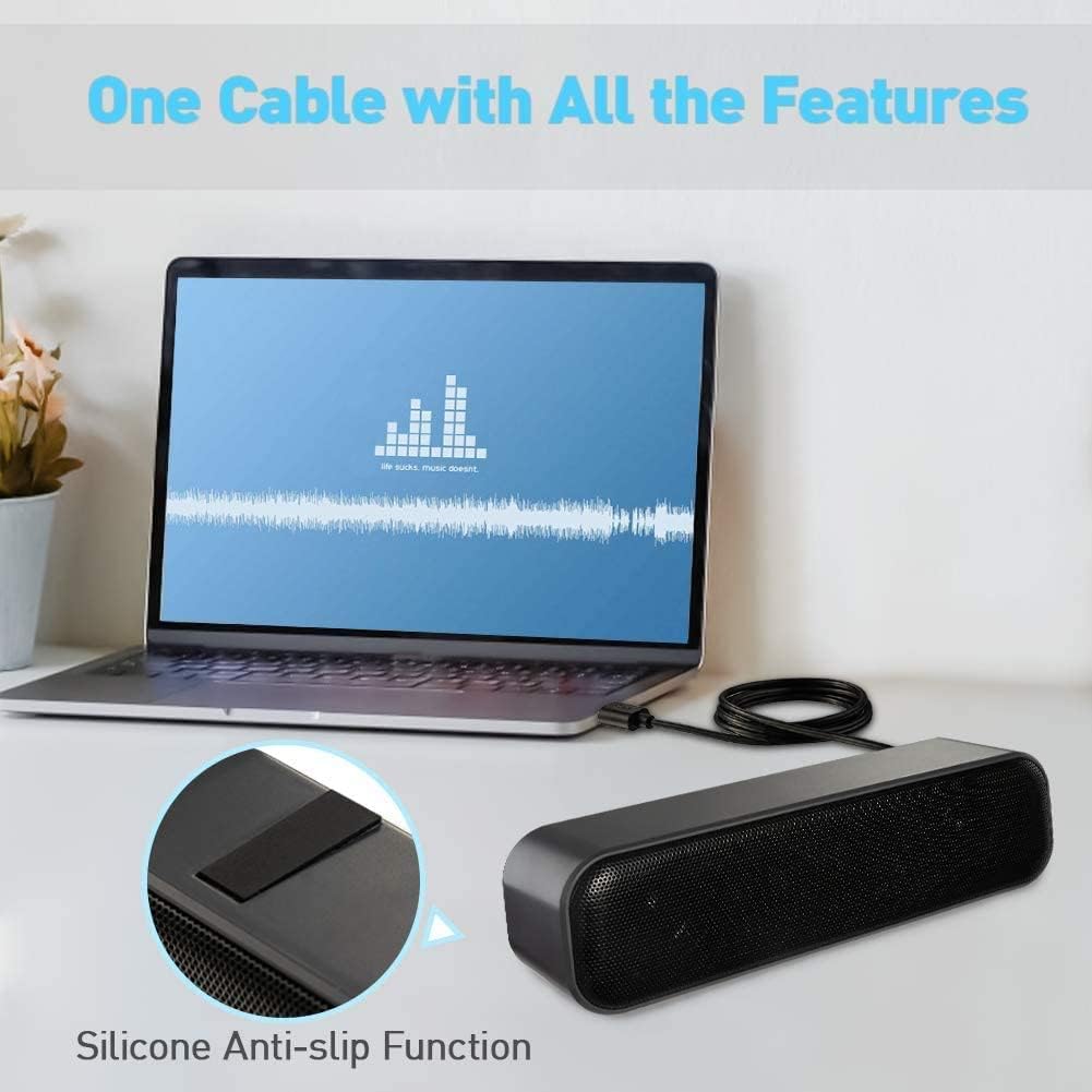 Computer Speaker, DELFINO USB Powered Speaker, Portable Computer Sound Bar, Bar-Plug and Play, Compatible with Various Devices System, for Desktop, Windows Pcs, Laptop