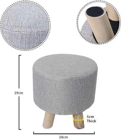 YAHOME Soft Round Ottoman Footrest Stool, Pouf Footstool Ottoman with Non-Skid Wooden Legs for Living Room, Bedroom, Kids Room with Padded Seat (Grey)