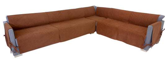 Floppy Ears Design Waterproof Corduroy Adjustable “L” Shaped Sectional Sofa Couch Cover Slipcover Protector, Patent Pending (One Size, Cocoa Brown)
