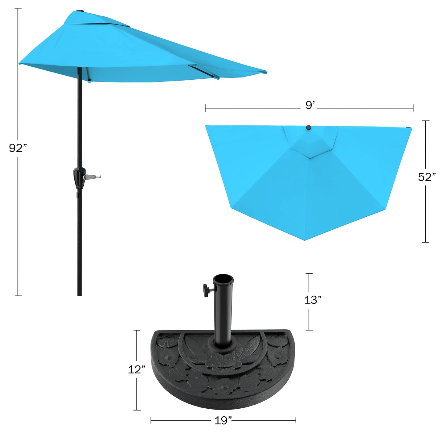 Pure Garden 9' Half Round Patio Umbrella