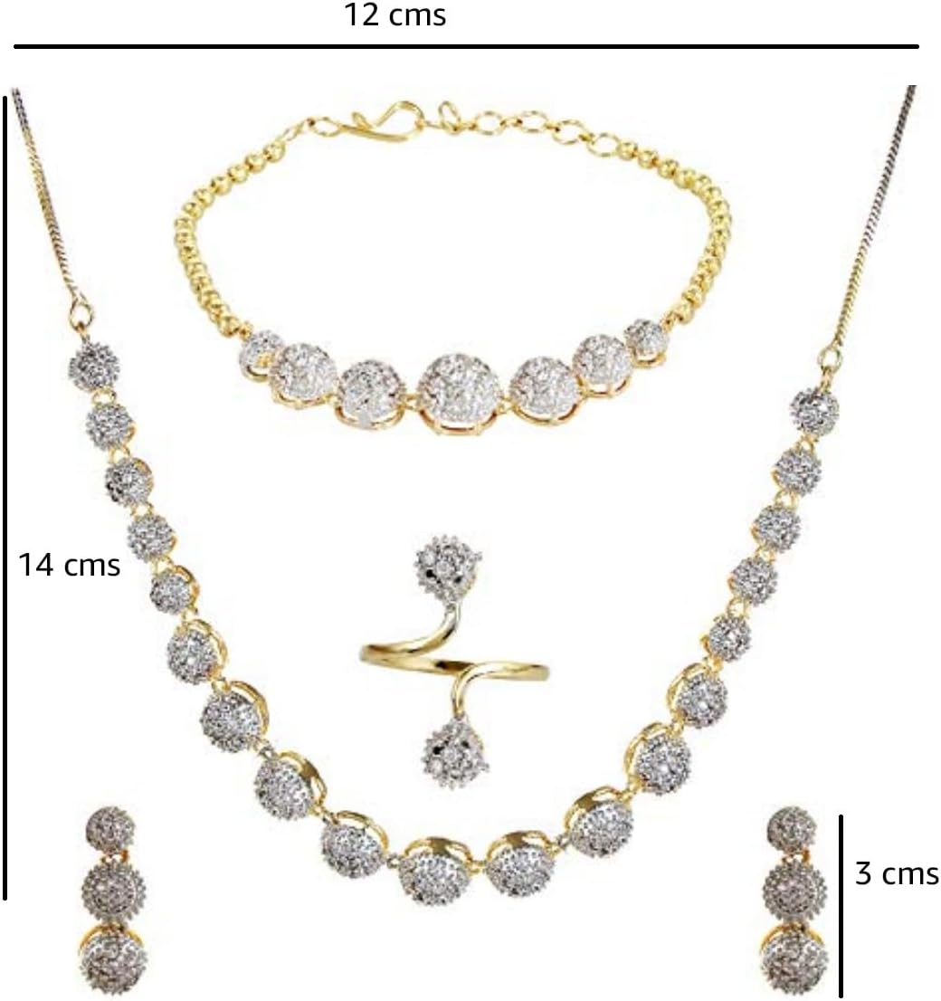 YouBella Stylish Traditional Jewellery Combo Gold Plated and American Diamond Jewellery Set for Women (Golden)(Mix_Combo_102)