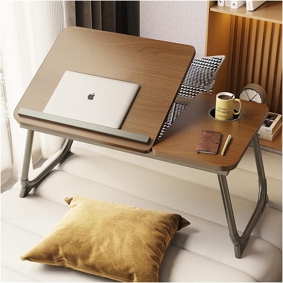 LENDIS Bed Desk, Foldable Laptop Desk, Adjustable Height Tilt Lap Desk, Stand Non-slip Tablet PC with Cup Holder Laptop Work Reading Study Eating Computer Desk Sofa Sofa Table Folding (Yellow)